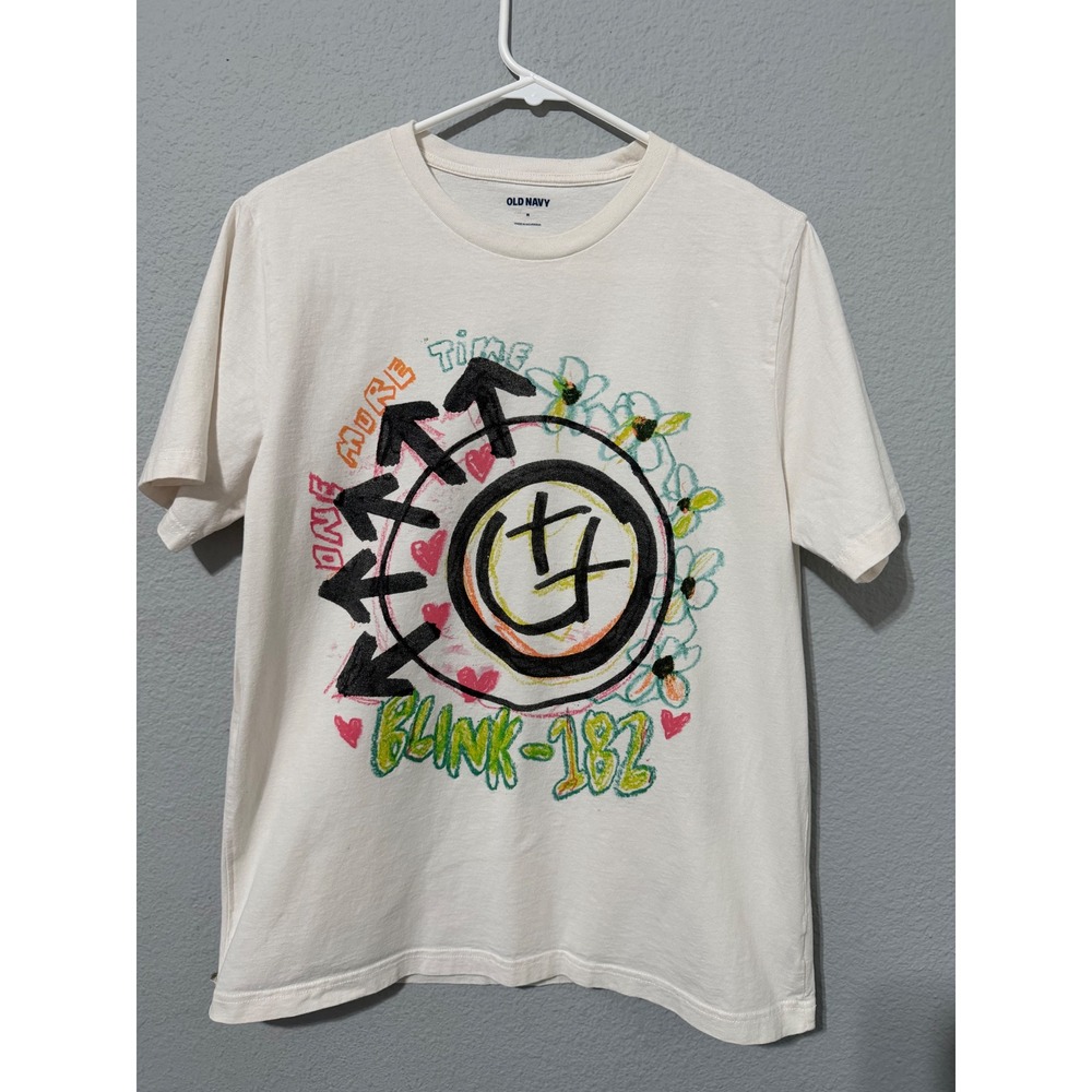 Old Navy Blink-182 One More Time Graphic Tee Mens Medium Cream Cotton T-Shirt